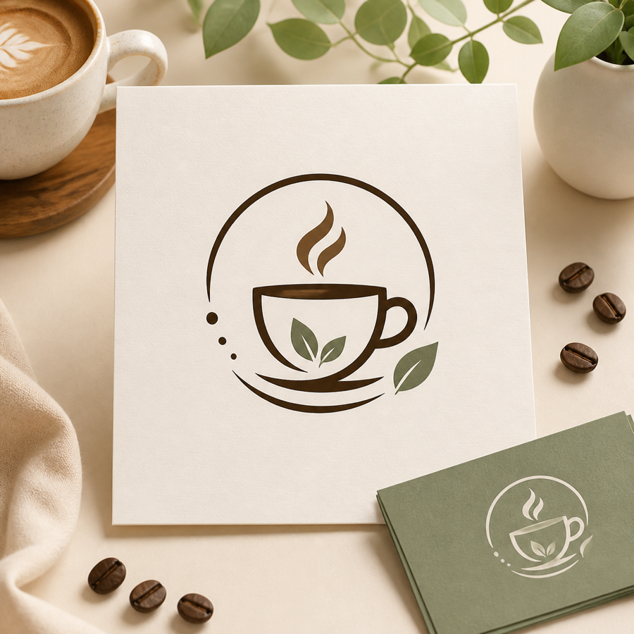 ตัวอย่างโลโก้ร้านกาแฟมินิมอลอบอุ่นจาก prompt