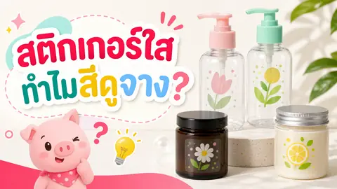 สติกเกอร์ใสบนขวดและกระปุกสีอ่อนสีเข้ม แสดงความแตกต่างของคอนทราสต์และความชัดของข้อความ
