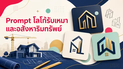 ตัวอย่างแนวคิดโลโก้งานรับเหมา อสังหาริมทรัพย์ และ monogram บนโต๊ะเขียนแบบ