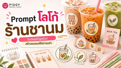 Prompt ออกแบบโลโก้ร้านชานมและเครื่องดื่มพร้อมตัวอย่าง