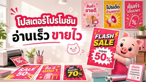 ภาพโปสเตอร์โปรโมชันสีสดพร้อมตัวอย่างข้อความอ่านเร็ว