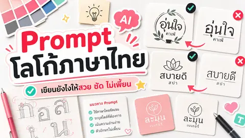 Prompt โลโก้ภาษาไทยพร้อมตัวอย่างการคุมตัวอักษรไม่ให้เพี้ยน