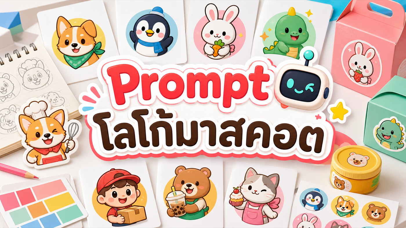 Prompt ออกแบบโลโก้มาสคอตพร้อมภาพตัวอย่างหลายบุคลิก