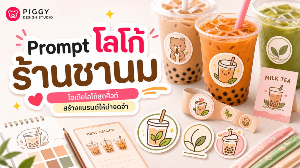 Prompt ออกแบบโลโก้ร้านชานมและเครื่องดื่มพร้อมตัวอย่าง