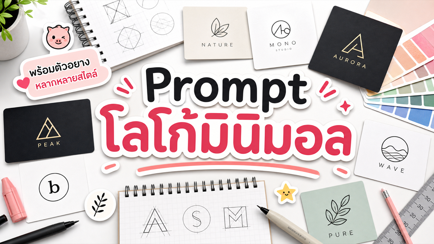 Prompt ออกแบบโลโก้มินิมอลพร้อมตัวอย่างโลโก้หลายสไตล์