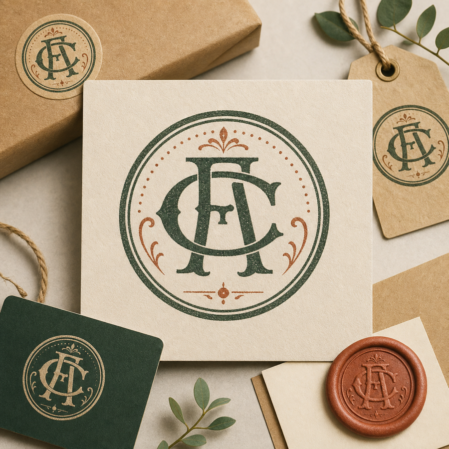 ตัวอย่างโลโก้ monogram vintage stamp จาก prompt