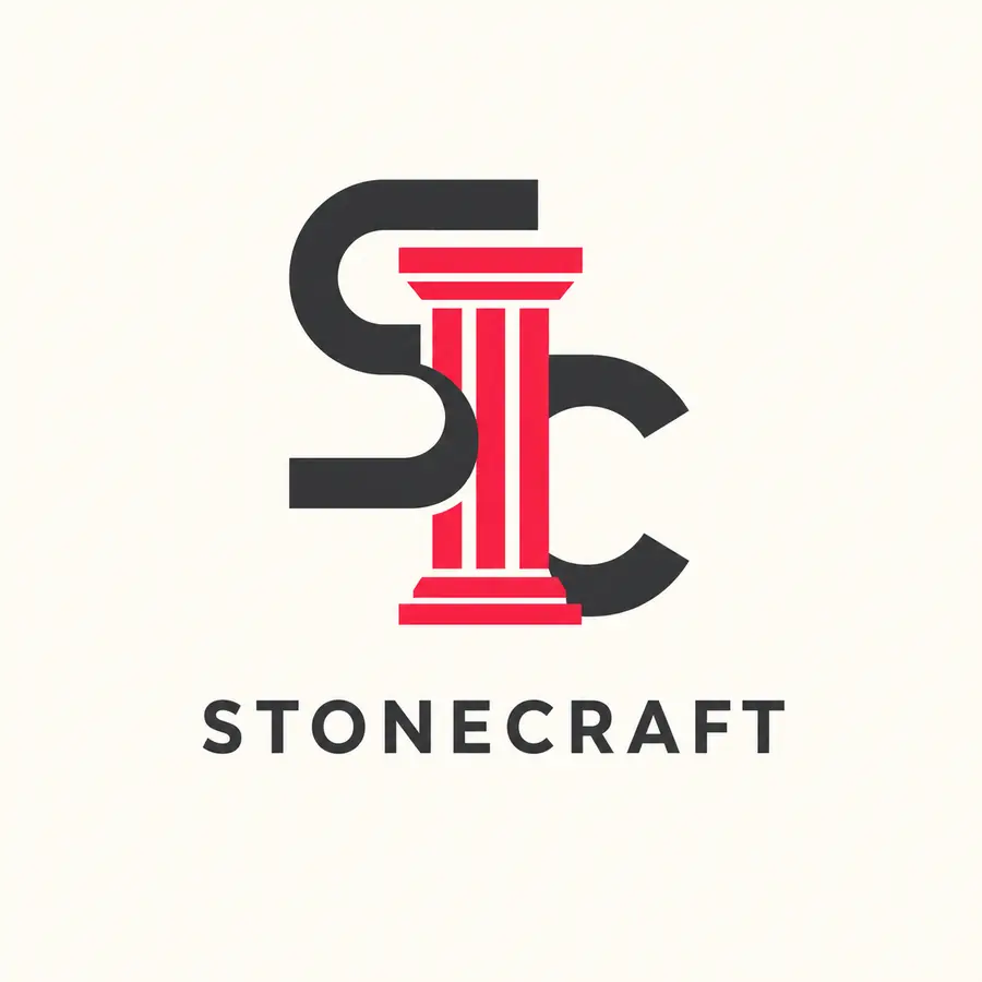 ตัวอย่างโลโก้สมมติ monogram บริษัทก่อสร้าง STONECRAFT