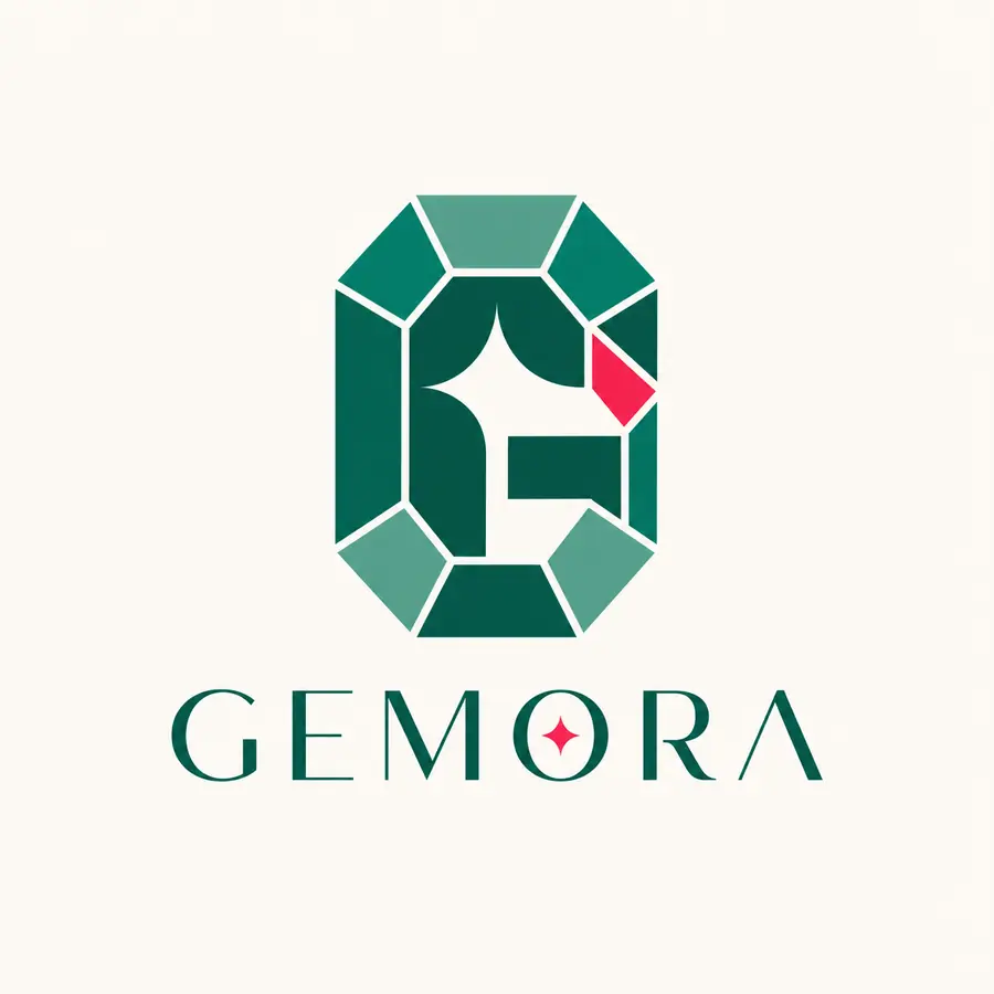 ตัวอย่างโลโก้สมมติแบรนด์เครื่องประดับ GEMORA