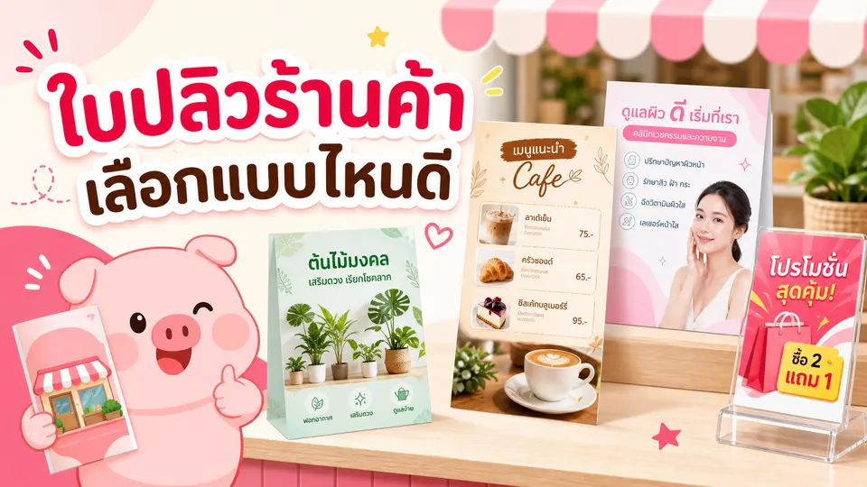 ภาพใบปลิวร้านค้า คาเฟ่ และธุรกิจท้องถิ่นหลายแบบ