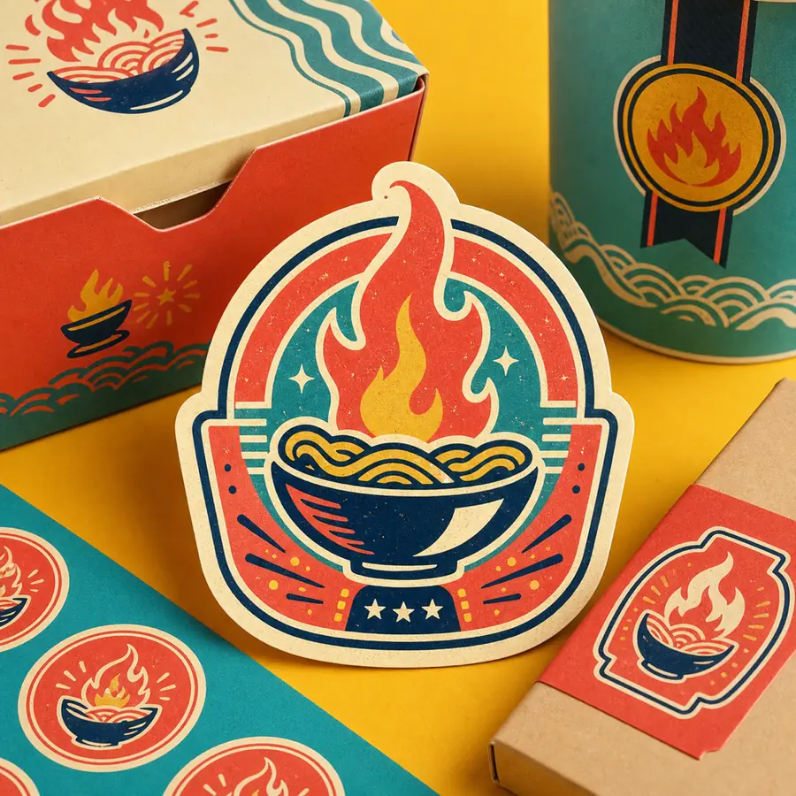 ตัวอย่างโลโก้ retro badge สำหรับร้านอาหารจาก prompt