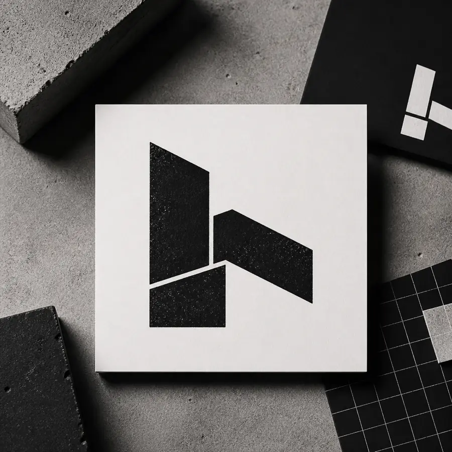 ตัวอย่างโลโก้มินิมอลแนว brutalist ขาวดำจาก prompt