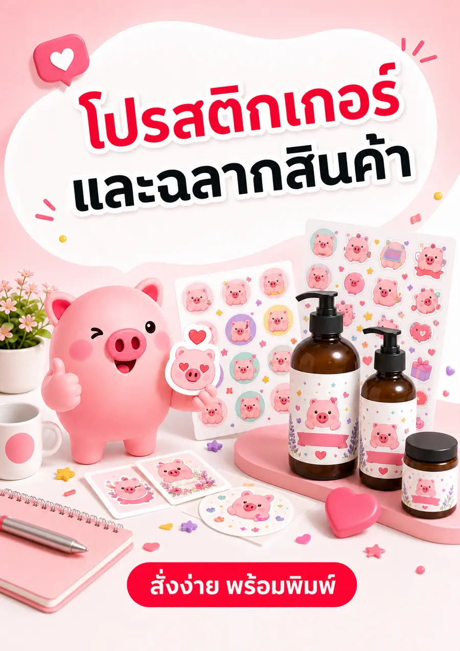 ตัวอย่างโปสเตอร์โปรโมชันสติกเกอร์และฉลากสินค้าขนาด A4 แนวตั้ง