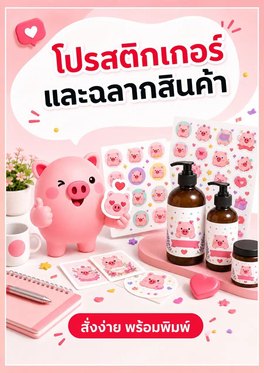ตัวอย่างใบปลิวโปรโมชันสติกเกอร์และฉลากสินค้าขนาด A5 แนวตั้ง