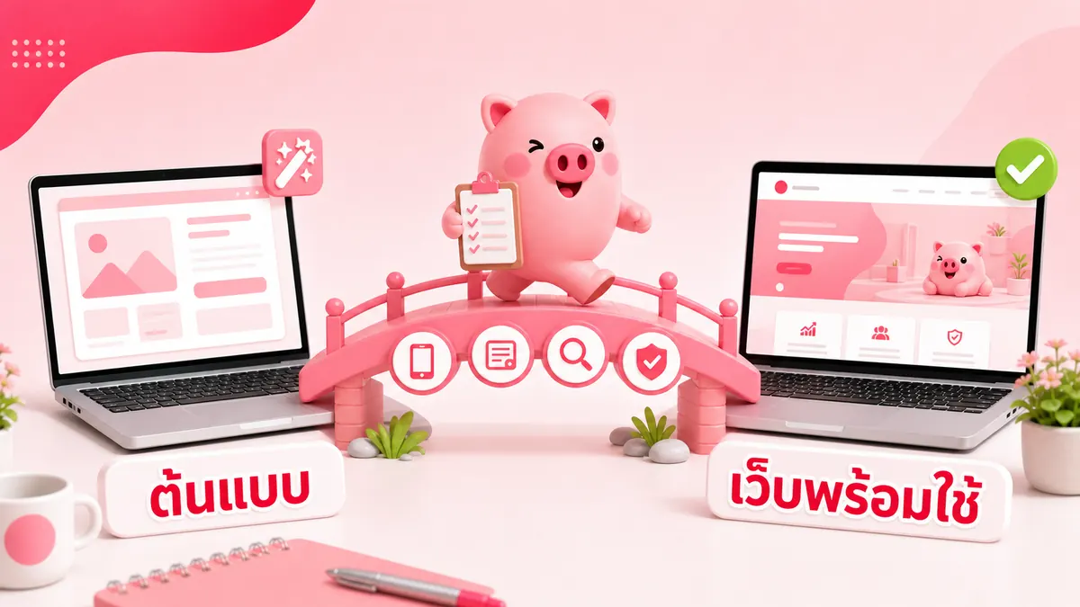 แผนภาพสะพานจากต้นแบบเว็บไซต์ AI ไปสู่เว็บไซต์ธุรกิจพร้อมใช้งาน