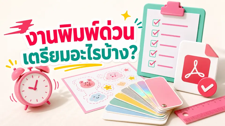 เช็กลิสต์งานพิมพ์ด่วนพร้อม PDF วัสดุสติกเกอร์ ไม้บรรทัด เส้นไดคัท และนาฬิกา