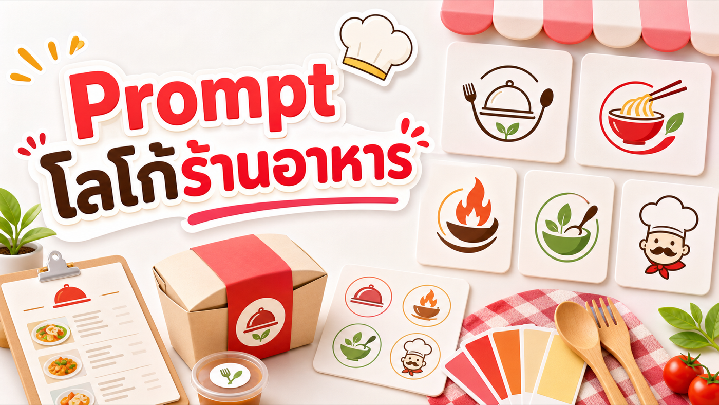 Prompt ออกแบบโลโก้ร้านอาหารพร้อมภาพตัวอย่างหลายแนว