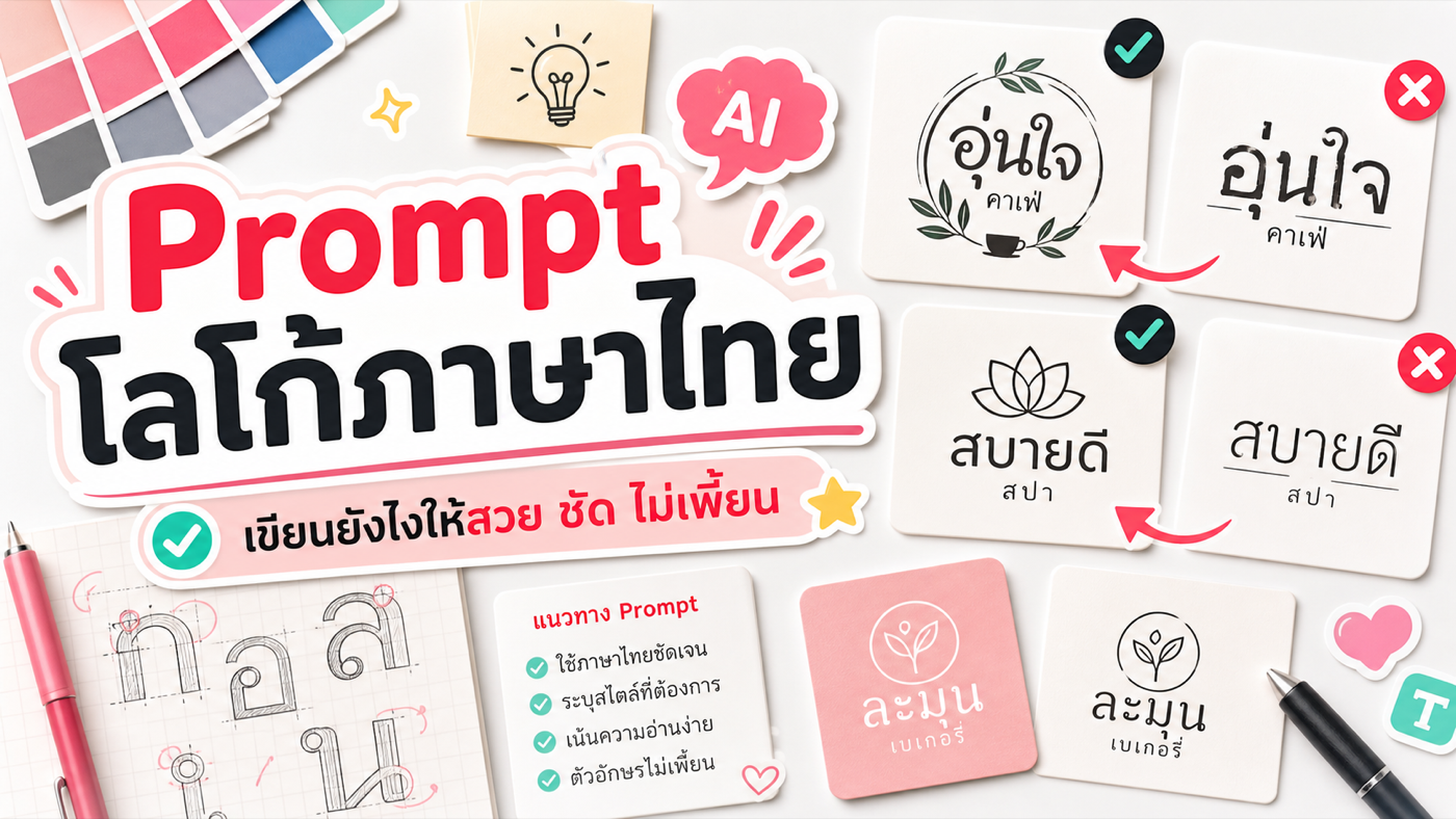 Prompt โลโก้ภาษาไทยพร้อมตัวอย่างการคุมตัวอักษรไม่ให้เพี้ยน